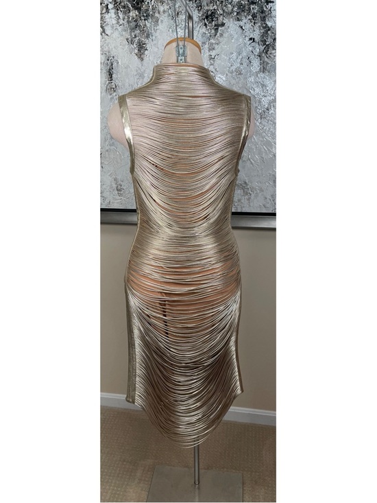 CULT GAIA Heidi Metallic Leather Draped Fringe Gold Midi Dress Size Medium - Picture 7 of 10
